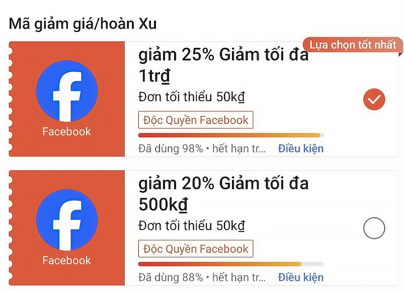 Mã giảm giá Facebook